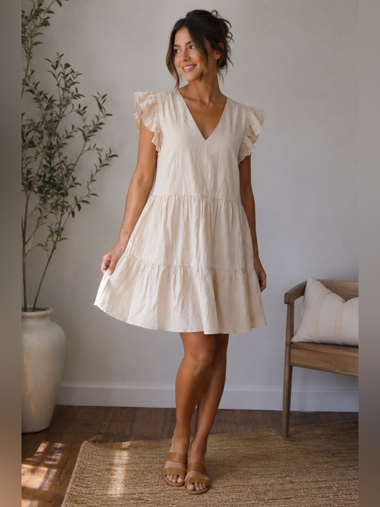 H&M Dresses & Skirts - H&M Cream Ruffle Sleeve Mini Dress